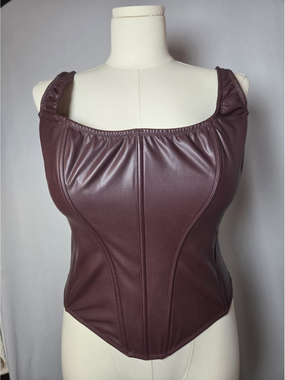 Victoria’s Secret Very Sexy Faux Leather Corset Top XL Burgundy Brown NWT